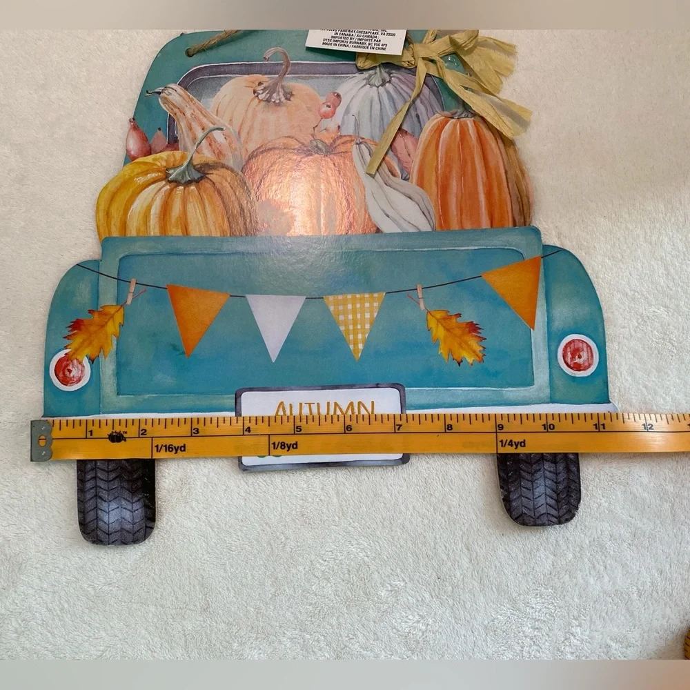 NWT Welcome Autumn Classic Blue Truck with Pumpkins Wall Door Sign